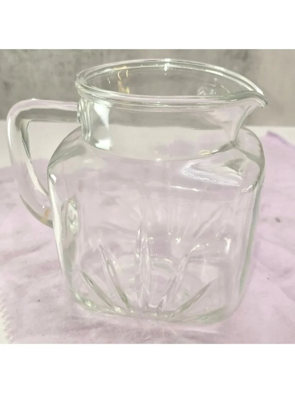 Vintage Federal Glass Square-Cut Clear Glass Pitcher Atomic Starburst CM2356